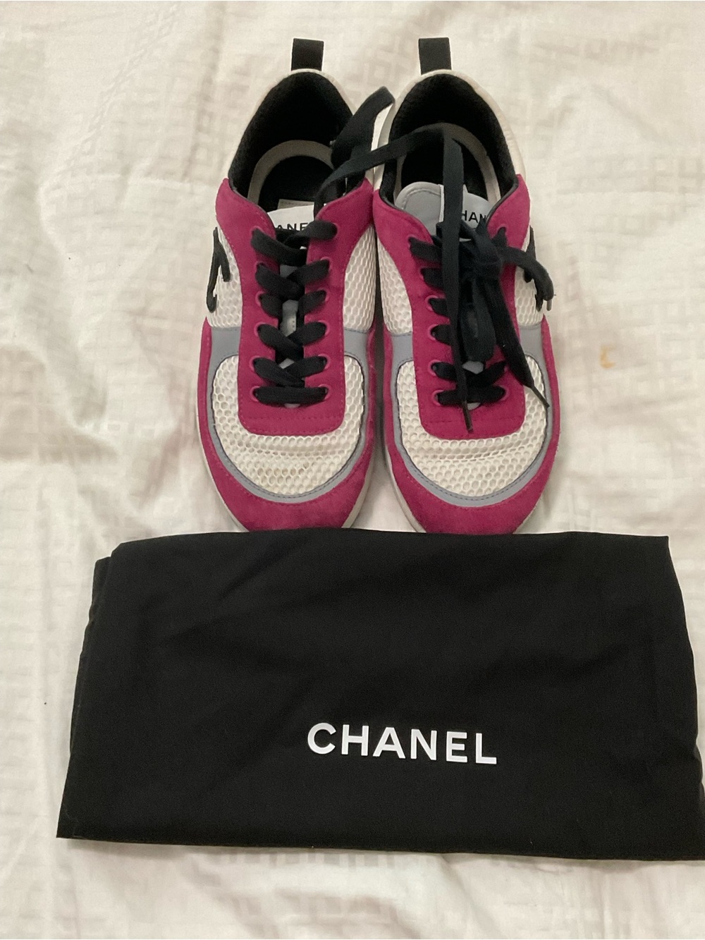CHANEL Women's fuchsia and White Mesh Runner Sneakers 38